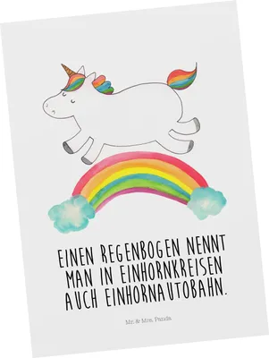 Produktbild von Mr. & Mrs. Panda Fotokarte Einhorn Regenbogen - Weiß - Geschenk, Erwachsenwerden, Kunstkarten, Ansichtskarte, Postkarten, Einhornautobahn, Postkarte, Unicorn, einzelkarte