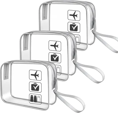 Produktbild von Kulturtasche 3 Stück, transparentes PVC, wasserdicht, Reißverschluss, für Reisen