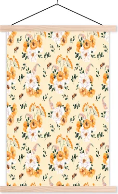 Produktbild von MuchoWow® Textilposter Blumen - Pastell - Orange 120x180 cm mit holzfarbenen Rahmen - Textil-Plakat