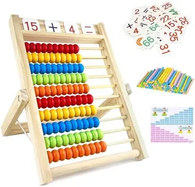 Produktbild von Rechenschieber Rechenrahmen mit 100 bunten Perlen/Zählstäbchen/Digitale Karten, Abacus Rechner Kinder ab 3 Jahre Abakus Zählrahmen von 1-100, Aufklärung Spielzeug für Kinder
