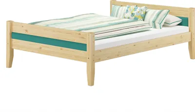 Produktbild von Breites Bett Massivholz Kiefer 120x200 Kopfteilpolster wählbare Farbe V-60.52-12oR