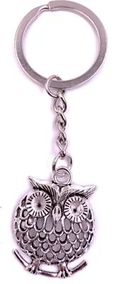 Produktbild von Onwomania Schlüsselanhänger Keychain Silber Metall Eule Adler Vogel auf Ast sitzend