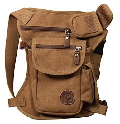 Image de Sacoche pour mini iPad et iPhone, couleur marron, en toile, dimensions : 18 x 6 x 32 cm