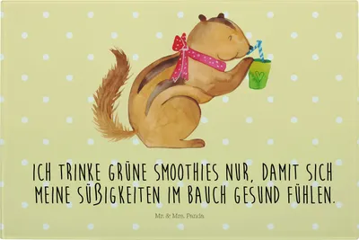 Produktbild von Mr. & Mrs. Panda Vesperplatte Eichhörnchen Smoothie - Gelb Pastell - Geschenk, Glas Schneideplatte, Frühstücksbrett, Streifenhörnchen, schneidbrett, Küchenbrett, Abnehmen