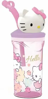 Produktbild von Stor Wiederverwendbarer Kinderbecher mit Strohhalm und Deckel mit Abbildung 3D und Fassungsvermögen de 360 ml de Hello Kitty