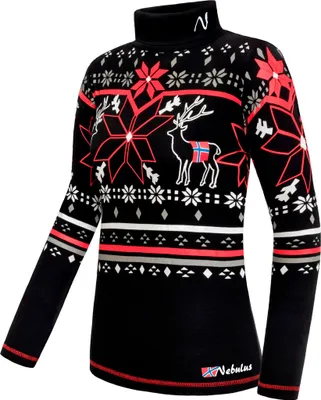 Zdjęcie produktu dla Nebulus golf, styl norweski, sweter damski COASTER, golf, długi rękaw, P6196 - Damski, czarno-czerwony, XXL/44