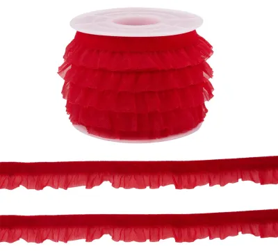Elastisches Fluwelen Organza Band, 15 mm, 4,57 m, Rot
