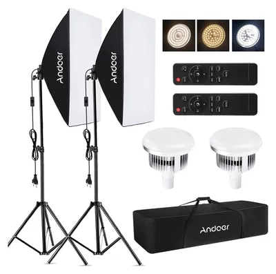 Zdjęcie produktu dla Zestaw oświetlenia studyjnego Softbox Profesjonalny zestaw oświetlenia LED do fotografii studyjnej z regulowanym statywem i pilotem zdalnego sterowania