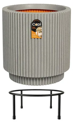 Produktbild von Capi Europe - Gefäß zylinder Groove NL - Betonkleur - Inclusief standaard - 44x46 - KGVCT883_APSB002