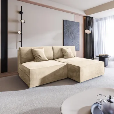 Produktbild von Masseno Ecksofa FIORO M mit Schlaffunktion L-Form, Sofa mit Bettkasten, Wohnzimmersofa, Couch, Soffa, Bettsofa, Couchgarnitur- Creme, MONOLITH 04