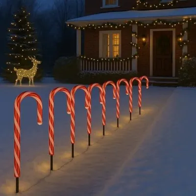 Zdjęcie produktu dla Lampki świąteczne laseczki cukrowe LED zestaw 8 sztuk dekoracja ogrodu