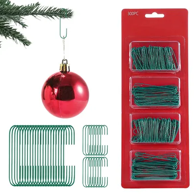 Weihnachtsbaumhaken 300 Stück, grün, 3,4 & 6,4 cm, wiederverwendbar