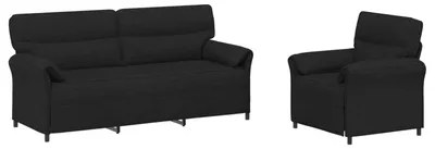 Image de Ensemble de canapés vidaXL, 2 pièces, couleur noire, revêtement en tissu