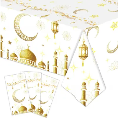 Produktbild von Ramadan Tischdecken 3er Set Weiß 274x137 cm Kunststoff Ramadan Mubarak Deko