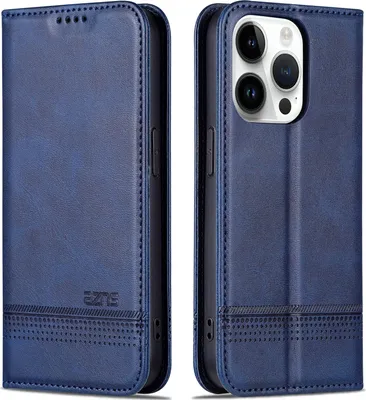 Produktbild von Leder Hülle für iPhone 15 Pro, Klapphüllen Brieftasche Magnetverschluss Ständer Schutzhülle Blau
