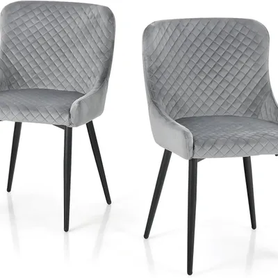 Immagine prodotto di Set di 2 sedie da pranzo con rivestimento in velluto, gambe in metallo nero e design ergonomico