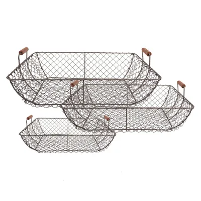 Produktbild von Clayre & Eef Aufbewahrungskorb 3er Set 40x34x15 / 36x30x14 / 32x26x13 cm Braun Metall