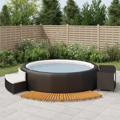Produktbild von Whirlpool-Umrandung Schwarz Poly Rattan und Massivholz Akazie , Gartenduschen Design 2024