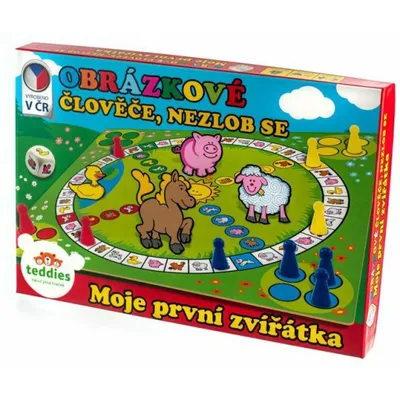 A board game box with a colorful illustration of a farm scene and animals.