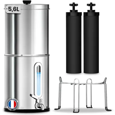 Produktbild von Wasserfilter Wasserreiniger Gravitationsfilter - 5,6 Liter - Edelstahl - Aktivkohlefilter - Für Zuhause, Camping und Notfall