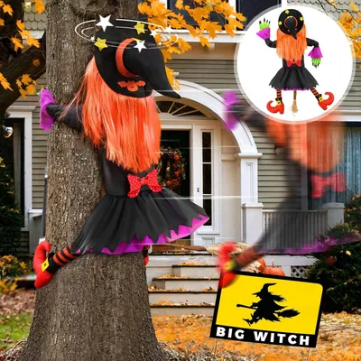 Image de Grand décor de sorcière qui fait du bruit, décoration d'Halloween, , ornements d'accessoires de sorcière pour l'extérieur, à suspendre dans l'arbre