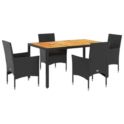 Produktbild von vidaXL 5-tlg. Garten-Essgruppe mit Kissen Schwarz Poly Rattan Akazie