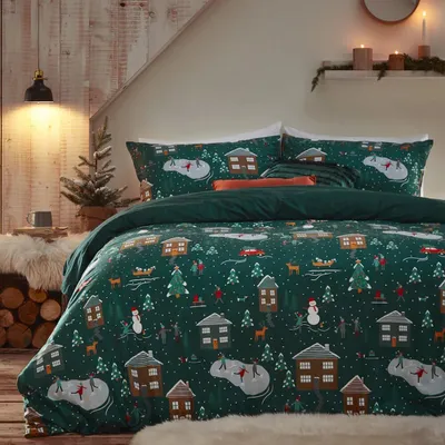 Immagine prodotto di Furn - Set di biancheria da letto "Winter Pines", pile RV2716 (junior) (verde abete)