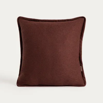 Produktbild von HOMLA Kissenbezug MARENA, einfarbig braun, mit Leinen- und Viskoseanteil, mit Strickborte, 45 x 45 cm