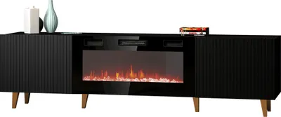 Produktbild von Mirjan24 TV-Lowboard Pafos 180 mit Kamin, Stilvoll Schlafzimmer Kollektion, TV-Schrank, Modern TV-Kommode (Farbe: Schwarz / Gold Füße, mit Kamin Schwarz)