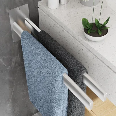 Image de Porte-serviettes en acier inoxydable, adhésif, 40 cm, noir, sans perçage, pour salle de bain ou cuisine