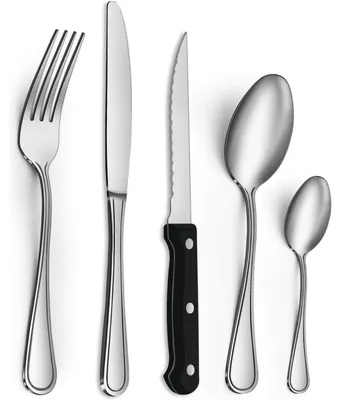 Image de Ensemble de couverts en acier inoxydable, 30 pièces, pour 6 personnes, comprenant des couteaux à steak, et compatible avec le lave-vaisselle