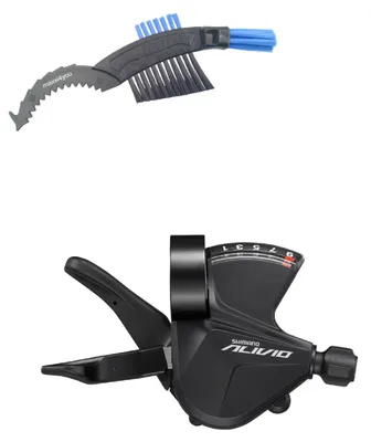 Produktbild von Shimano Schalthebel SL-M3100-R 9-Fach in Schwarz inkl. maxxi4you Fahrrad Kettenbürste
