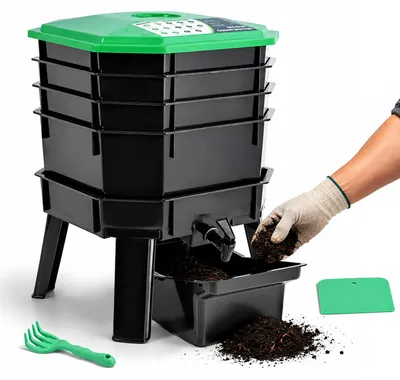 Imagen del producto de Compostador de lombrices de 60 litros, con 5 compartimentos, kit de inicio, para el jardín