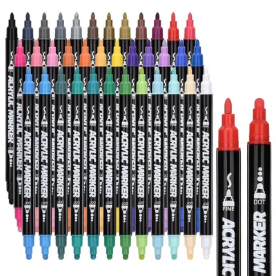 Produktbild von Acrylstifte Dual Tip 36 Farben Wasserfest Permanent Marker für Steine Leinwand Holz Papier