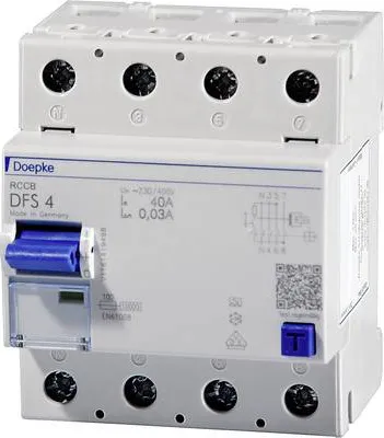 Obrázek produktu pro Proudový chránič - Zbytkový proudový jistič 4 póly 25 / 0,03A DFS4 025-4/0,03-A