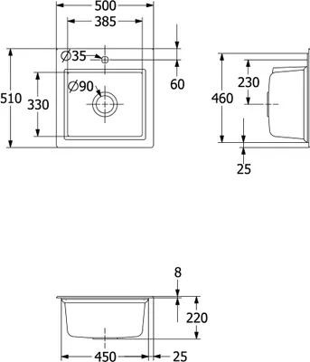 Produktbild von Villeroy & Boch Keramikspüle 335501KG, Subway Style 50 S Einbauspüle - inkl.