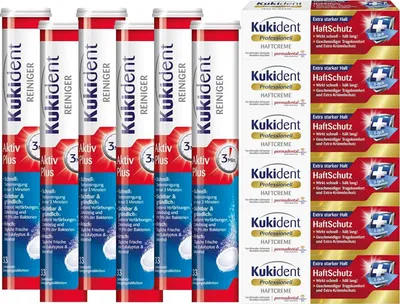 Produktbild von Kukident Aktiv Plus 6x33 Tabs & Professionell Haftcreme Haftstark 6x40g