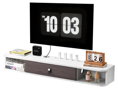 Productafbeelding van VEVOR TV-kast wandmontage, zwevende tv-standaard met opbergruimte voor DVD-speler, kabelbox, gameconsole, wandkast met een draagvermogen van 52 kg, wit, lengte 120 cm