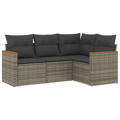 Produktbild von 4-tlg. Garten-Sofagarnitur mit Kissen Grau Poly Rattan