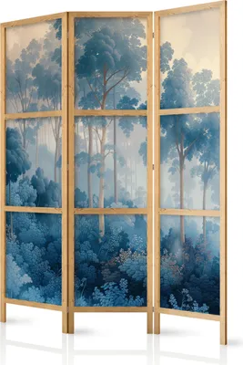 Zdjęcie produktu dla Parawan japoński Kwiaty 135x172 cm 3-częściowy niebieski