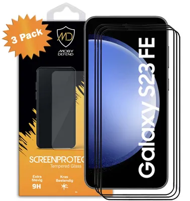 Productafbeelding van 3-Pack MobyDefend Screenprotectors - Geschikt voor  Samsung Galaxy S23 FE  -  Screensavers Met Zwarte Randen - Gehard Glas