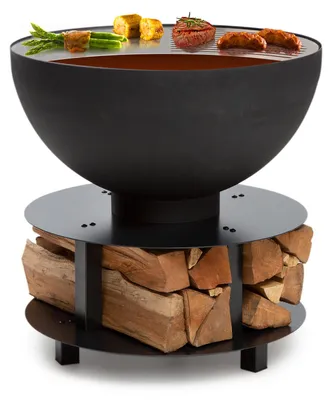 Zdjęcie produktu dla BlumfeldtSavage 2.0, palenisko ogrodowe z grillem, Ø 60 cm, stabilna podstawa, schowek na drewno