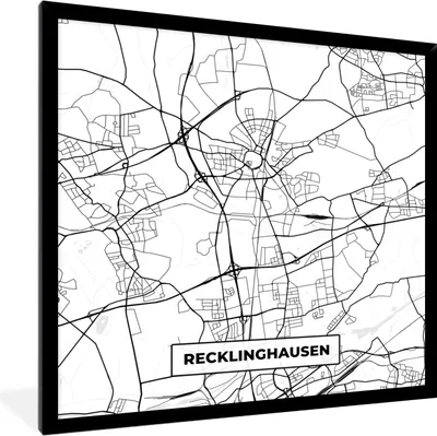 Produktbild von MuchoWow® Gerahmtes Poster Recklinghausen - Karte - Stadtplan 40x40 cm - Poster mit Schwarzem Bilderrahmen Wandposter Rahmen Foto Bilder - Mit Rahmen - Wanddekoration Schlafzimmer