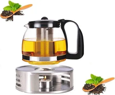 Produktbild von Glaskanne für Geschenke mit Glaskanne 1250 ml mit Teesieb und Topf aus Edelstahl