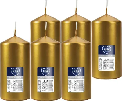 Obrázek produktu pro BISPOL cylindrická svíčka Aura 38H 12CM SW60/120 GOLD METALIK 6ks.