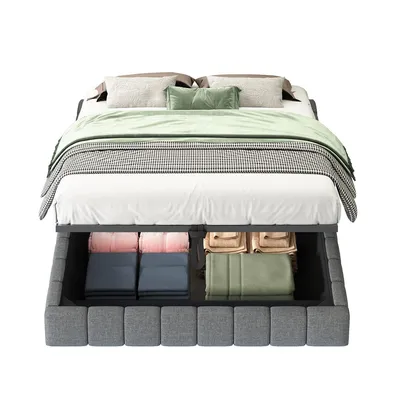 Produktbild von Polsterbett mit LED-Licht und Stauraum Multifunktionales Doppelbett Erwachsenenbett 140x200cm Grau