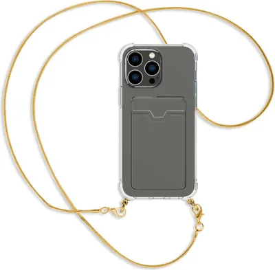 Produktbild von Handykette Backcover-Schutzhülle mit Band (Metall goldfarben) für Apple iPhone 14 Pro Max (6.7'') - goldfarbene Snake-Kette