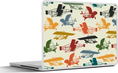 Produktbild von MuchoWow® Laptop Aufkleber Sticker Cover Muster - Flugzeug - Retro - Jungen - Kinder - Kleiner Junge 31x22.5 cm - Laptop-Deko