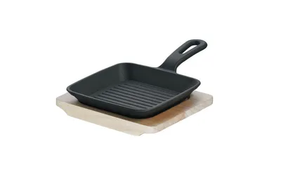 Produktbild von Schulte-Ufer Rustika Mini-Grillpfanne mit Servierbrett, Pfännchen, Pfanne, Gusseisen, Schwarz, 13 x 13 cm, 1685-13 s