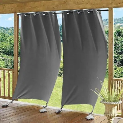 Produktbild von Famanu Outdoorgardine Set von 2 - Wetterfest, Thermogardine, mit Gewichtsäckchen, 243 x 132 cm